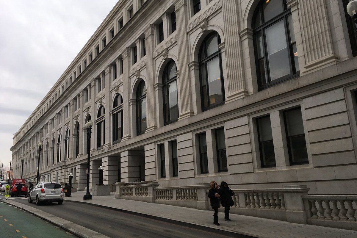 Bureau of Labor Statistics building exterior photographed February 1, 2018; historical agency context, not the December 2026 release.